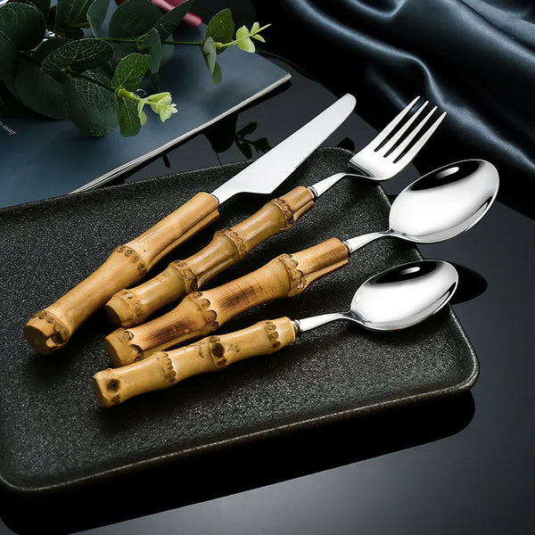 Dinnerware Sets Original Nature Bamboo Handle Stainless Steel